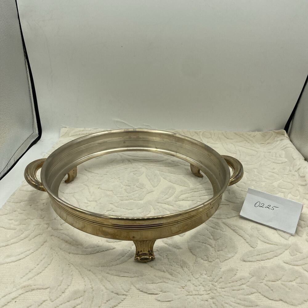 Vtg FB Rogers Brass Casserole Dish Holder, 10”Footed Round Carrier